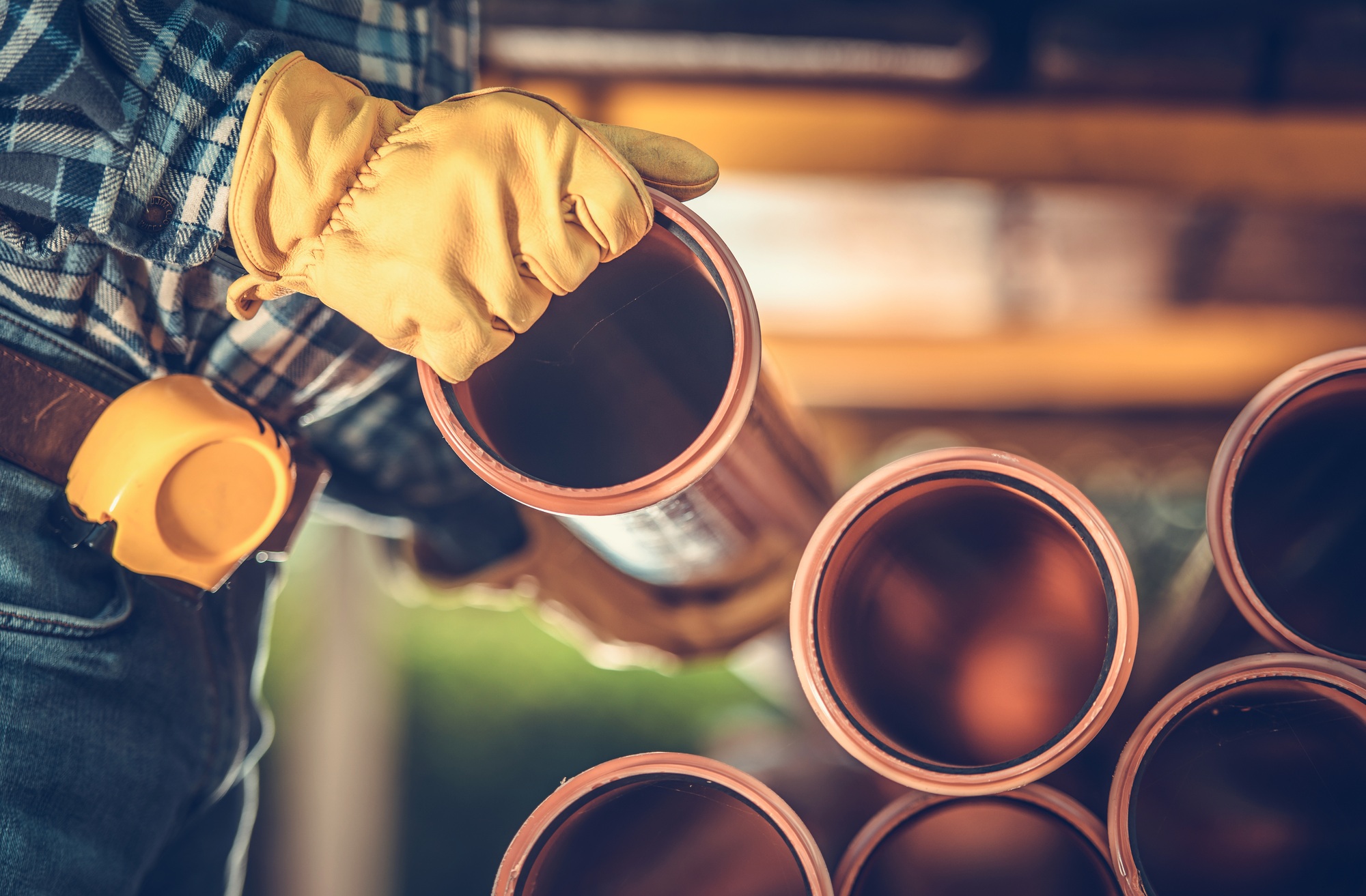 Construction Worker Buying Sanitary Plastic Pipes